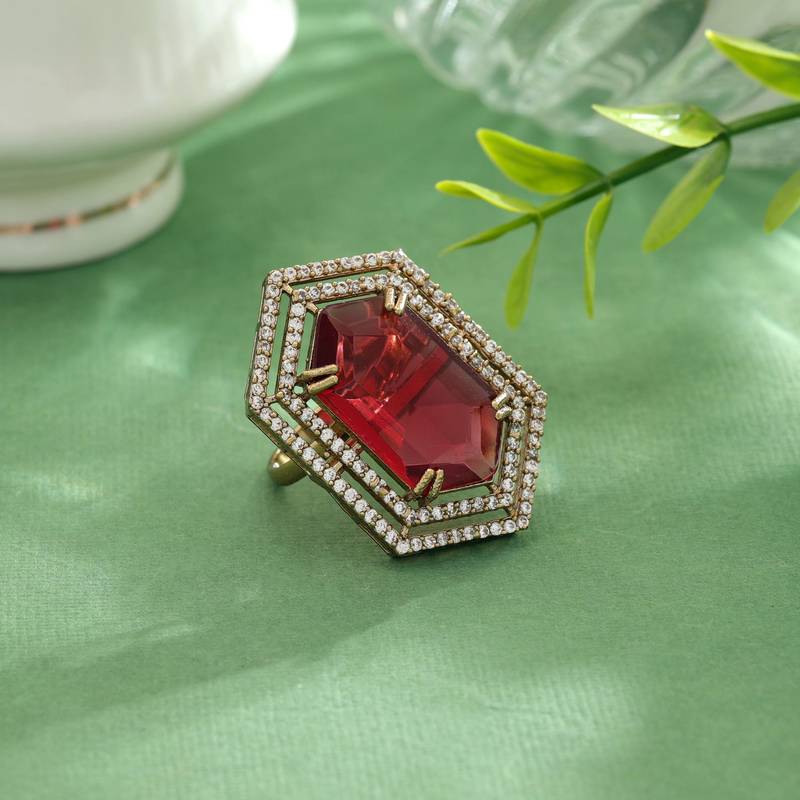 Red color american diamond ring