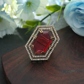 red american diamond statement ring in mehandi gold 2