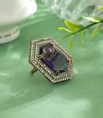 purple american diamond statement ring in mehandi gold