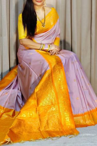 Lavender Color zari jaal weaves  Silk Sarees 