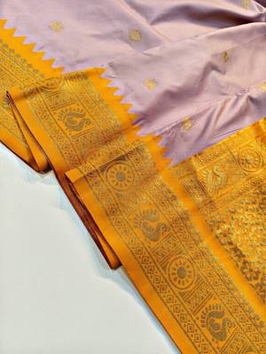 lavender kanjivaram art silk saree with copper zari weaves 2