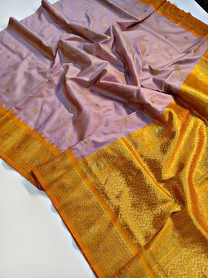 lavender kanjivaram art silk saree with copper zari weaves 3