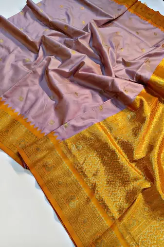lavender kanjivaram art silk saree with copper zari weaves