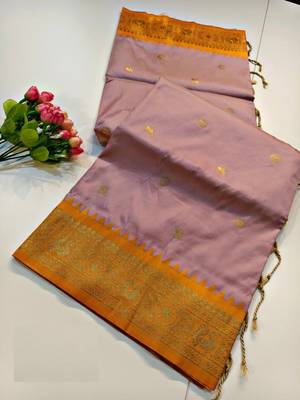 lavender kanjivaram art silk saree with copper zari weaves 4