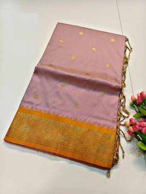 lavender kanjivaram art silk saree with copper zari weaves 5