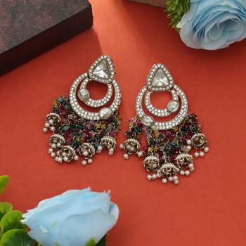 multi color kundan dangle earrings with beaded drops 1