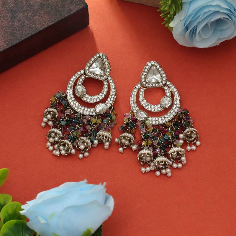 Multi color kundan earrings