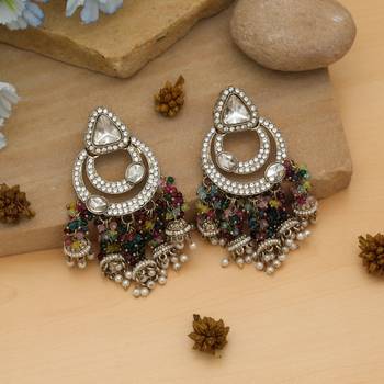 multi color kundan dangle earrings with beaded drops 2