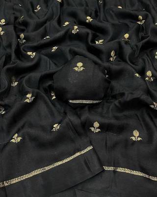 black khadi art silk saree with jacquard leaf design 3
