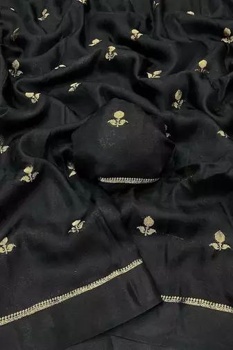 black khadi art silk saree with jacquard leaf design
