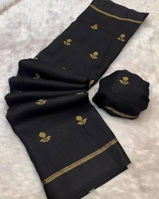 black khadi art silk saree with jacquard leaf design 1