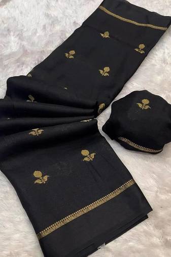 Black Color jacquard leaf  figure Work Khadi Silk Saree