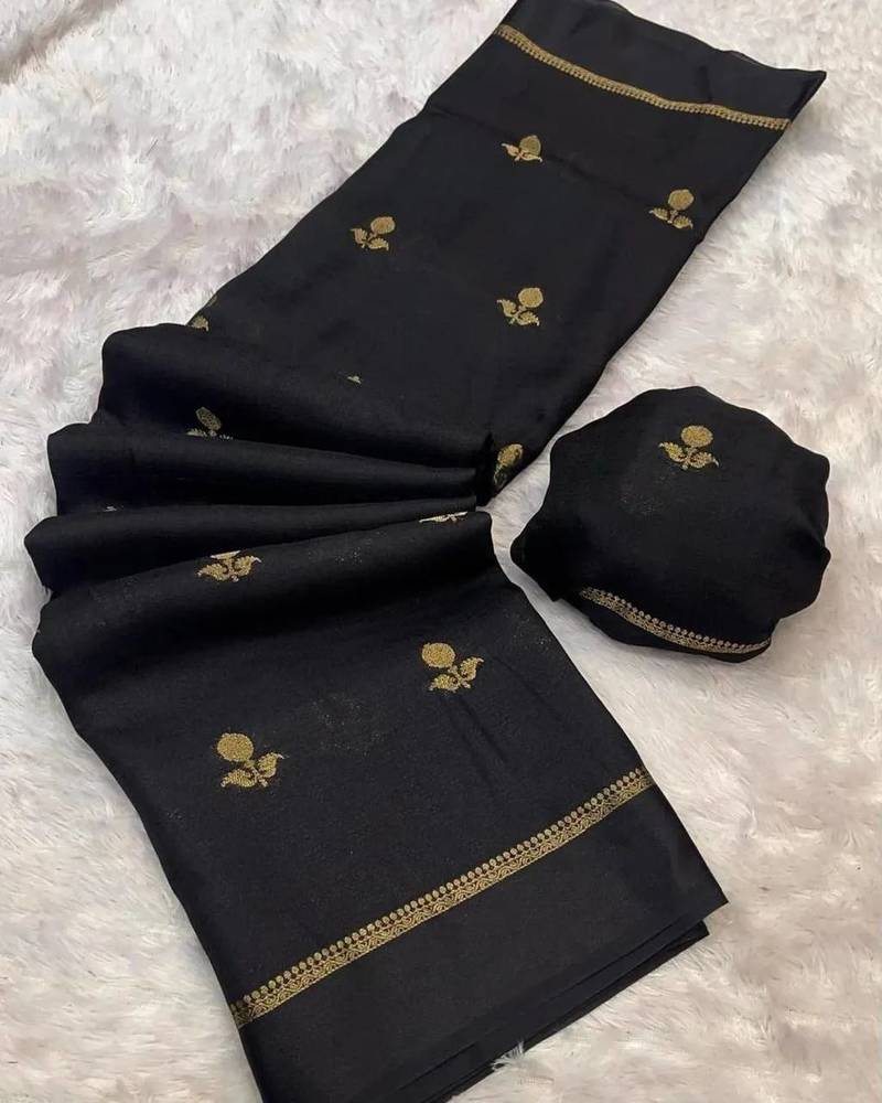 Black Color jacquard leaf  figure Work Khadi Silk Saree