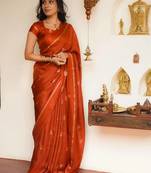 Orange Color jacquard leaf  figure Work Khadi Silk Saree