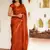orange khadi art silk saree with jacquard leaf design