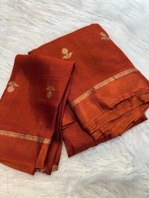 orange khadi art silk saree with jacquard leaf design 4