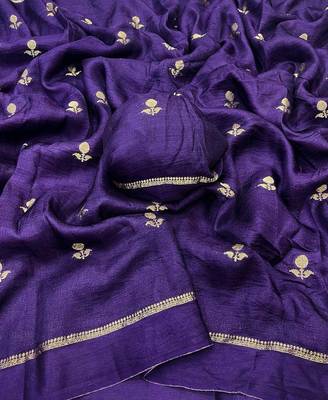 purple khadi art silk saree with jacquard leaf design 2