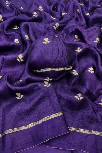 purple khadi art silk saree with jacquard leaf design