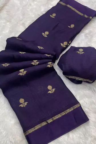 purple khadi art silk saree with jacquard leaf design