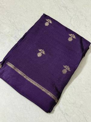 purple khadi art silk saree with jacquard leaf design 4