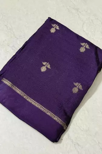 purple khadi art silk saree with jacquard leaf design