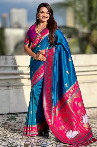 Dark Blue Color Dual Zari Weaving Silk Saree