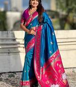 Dark Blue Color Dual Zari Weaving Silk Saree