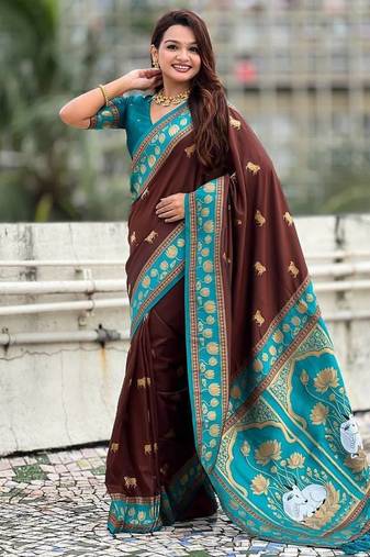 Dark Maroon Color Dual Zari Weaving Silk Saree
