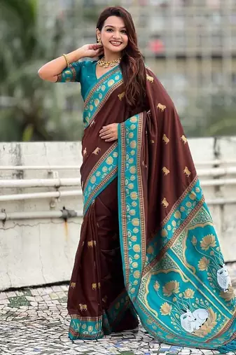 Dark Maroon Color Dual Zari Weaving Silk Saree