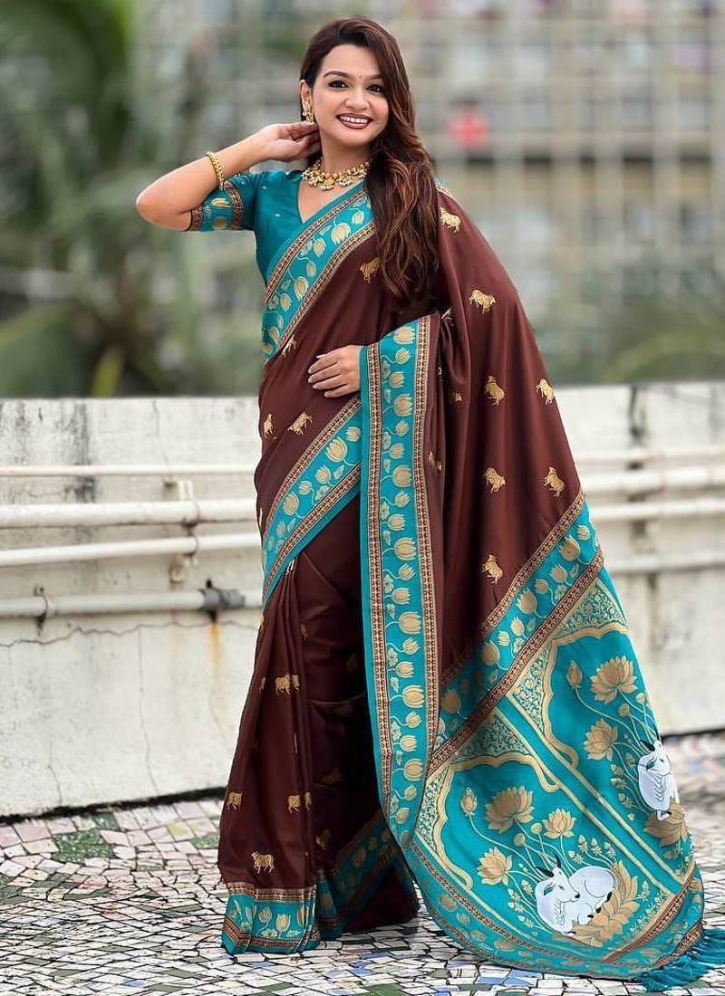 Dark Maroon Color Dual Zari Weaving Silk Saree