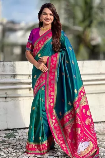 Olive Color Dual Zari Weaving Silk Saree