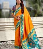 Orange Color Dual Zari Weaving Silk Saree