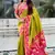 parrot green soft art silk saree with pink zari border