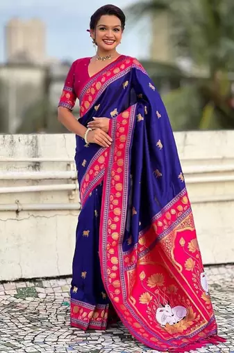 Purple Color Dual Zari Weaving Silk Saree