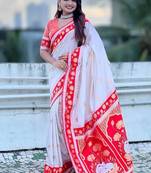 White Color Dual Zari Weaving Silk Saree