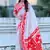 white soft art silk saree with red dual zari border & pallu motif