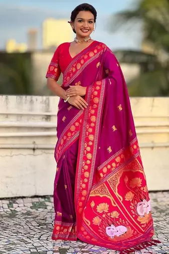 Wine Color Dual Zari Weaving Silk Saree