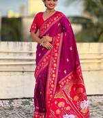Wine Color Dual Zari Weaving Silk Saree