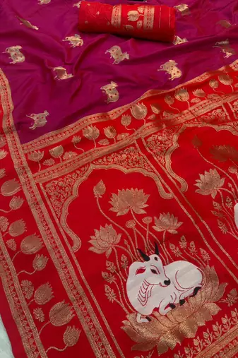 wine dual zari woven soft art silk saree