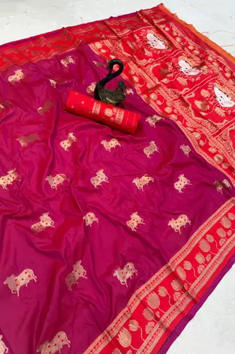 wine dual zari woven soft art silk saree