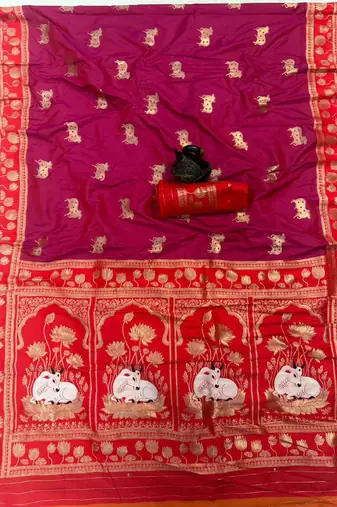 wine dual zari woven soft art silk saree