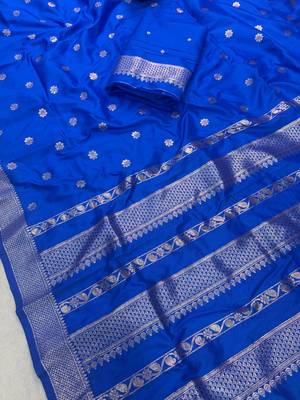 royal blue banarasi soft silk zari woven saree 1