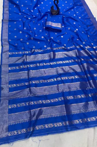 royal blue banarasi soft silk zari woven saree