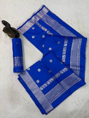 royal blue banarasi soft silk zari woven saree 3