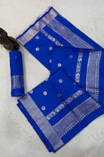 royal blue banarasi soft silk zari woven saree