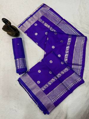 royal purple banarasi soft silk zari woven saree 3