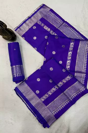 royal purple banarasi soft silk zari woven saree