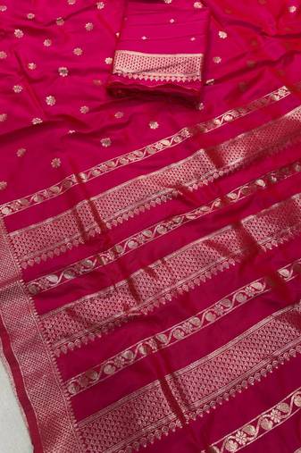 Rani Pink Color Zari Woven Work Silk Saree