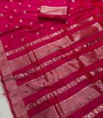 Rani Pink Color Zari Woven Work Silk Saree