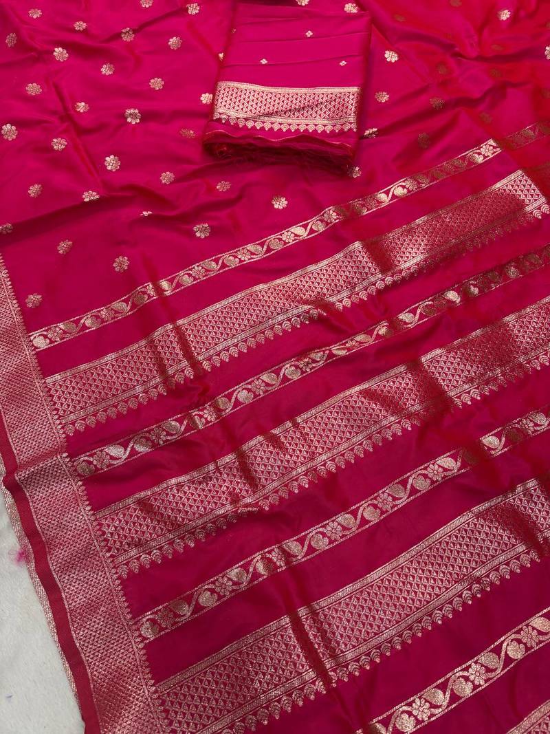 Rani Pink Color Zari Woven Work Silk Saree